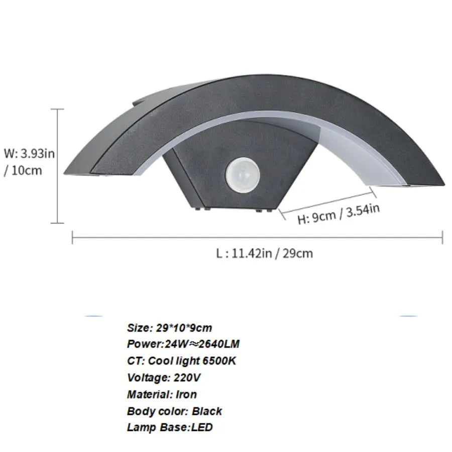Aplique de pared LED moderno para exterior de 24 W, luz blanca cálida de 3000 K, resistente al agua, para terrazas, jardines y caminos.