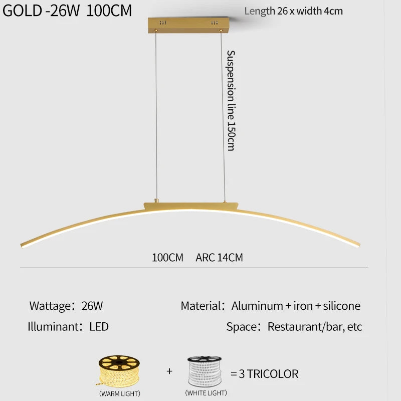 Contemporary LED Pendant Light – Sleek Adjustable Arc Lamp for Dining Room & Kitchen
