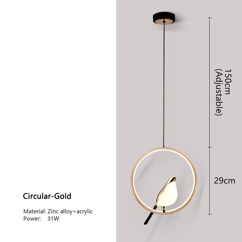 Magpie Bird LED Pendant Lamp – Modern Black & Silver Hanging Light for Bedroom & Living Room