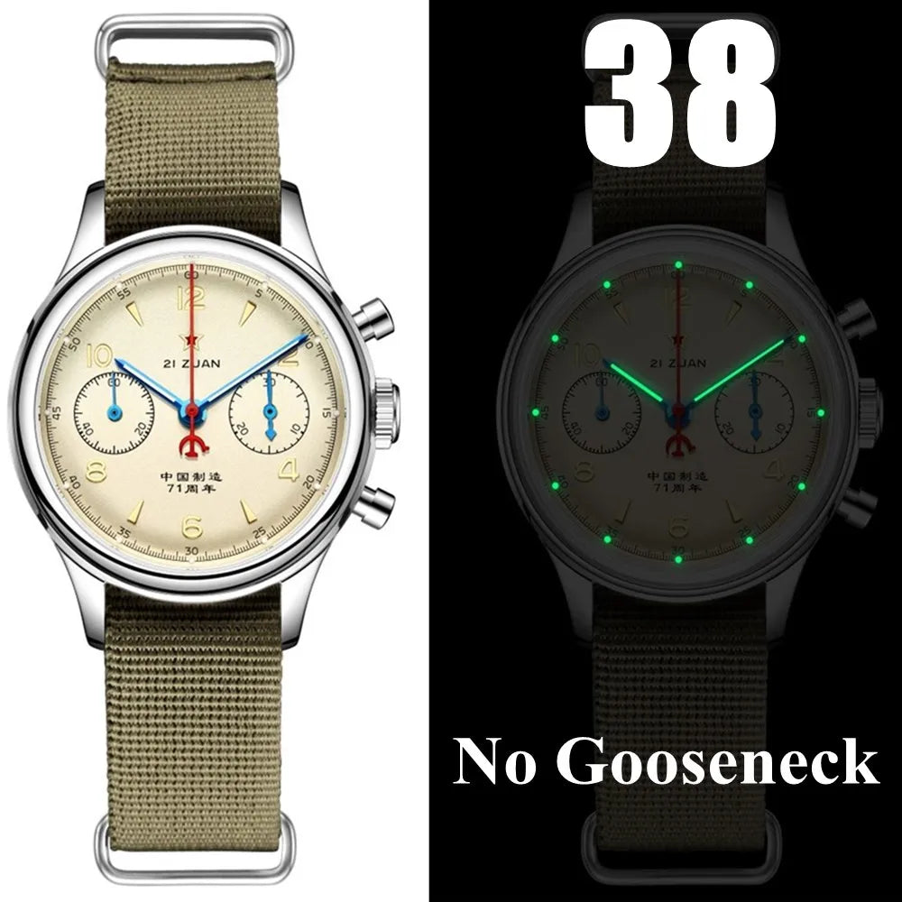 RED STAR Men's 38 Heritage– Classic Aviation Chronograph with Authentic Mechanical Movement