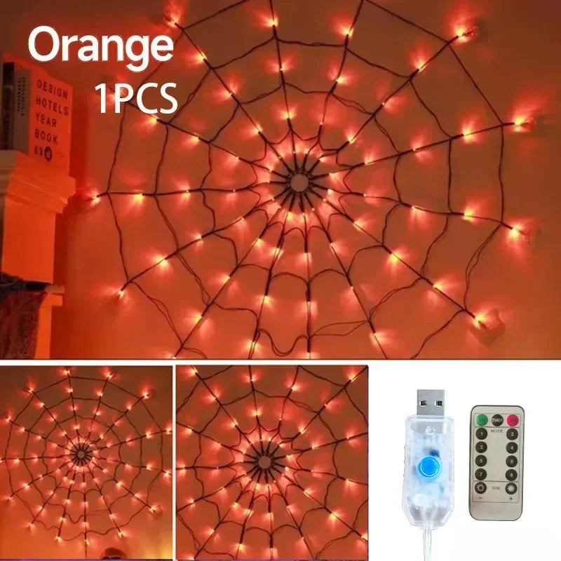 Halloween Spider Web String Lights – 1.2m 70-LED Waterproof Purple Net Light for Party & Outdoor Decor