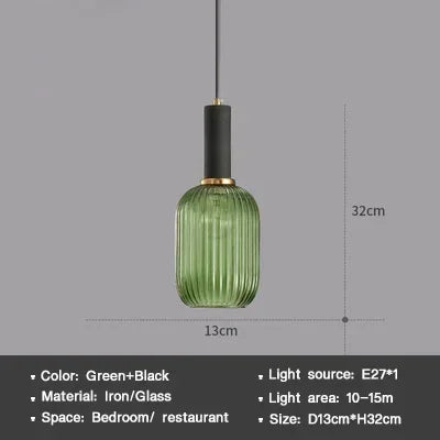 Nordic Glass Pendant Light – Single Head Cognac/White/Green Lamp for Dining Room, Bedroom & Café Decor