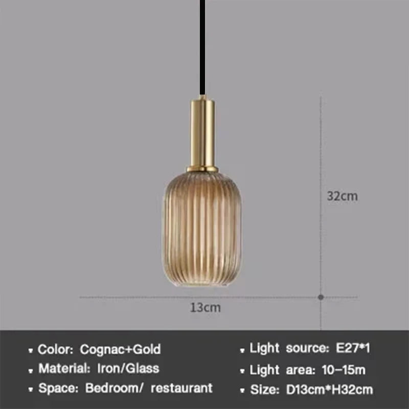 Nordic Glass Pendant Light – Single Head Cognac/White/Green Lamp for Dining Room, Bedroom & Café Decor