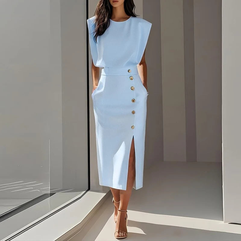Eleganza™ – Summer Sleeveless Split Dress