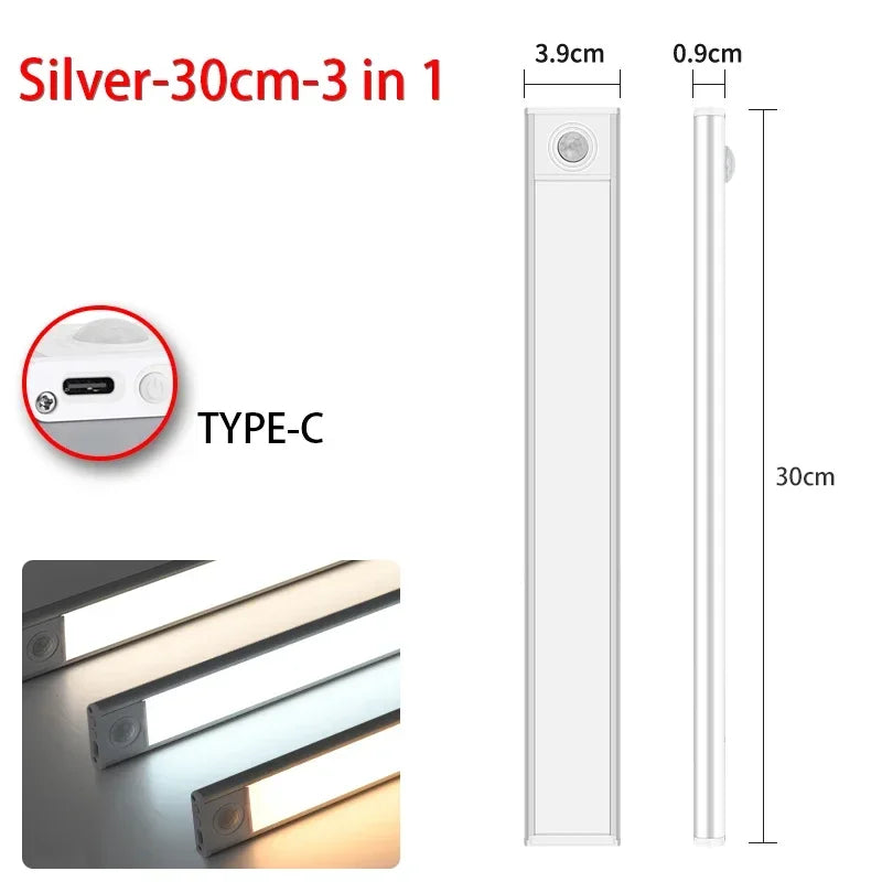 LED Motion Sensor Night Light – Wireless USB Wardrobe & Cabinet Lamp, 20/30/40/60CM for Kitchen & Bedroom