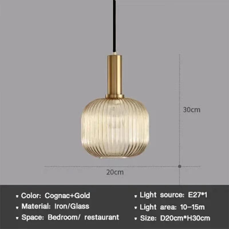 Nordic Glass Pendant Light – Single Head Cognac/White/Green Lamp for Dining Room, Bedroom & Café Decor