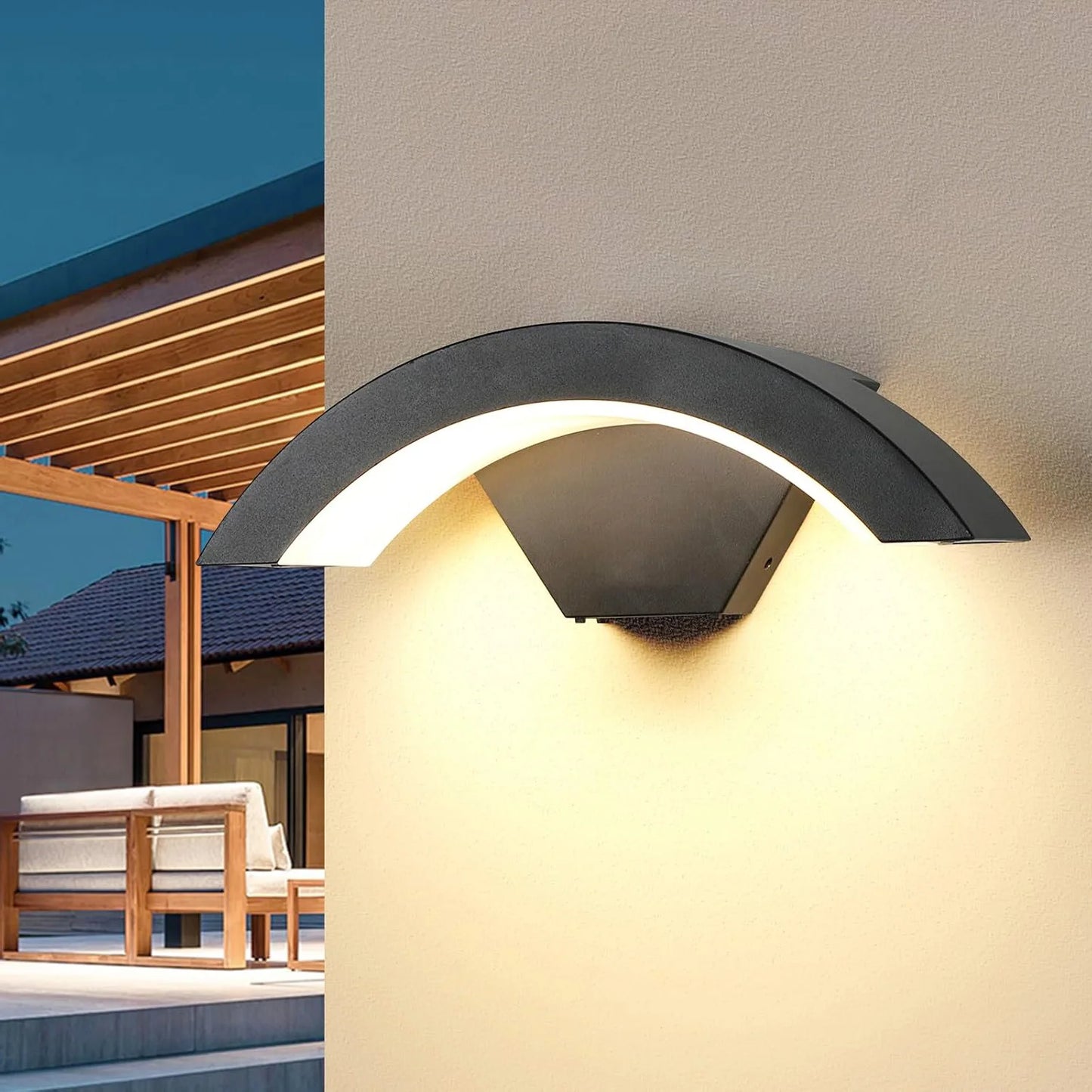 Aplique de pared LED moderno para exterior de 24 W, luz blanca cálida de 3000 K, resistente al agua, para terrazas, jardines y caminos.