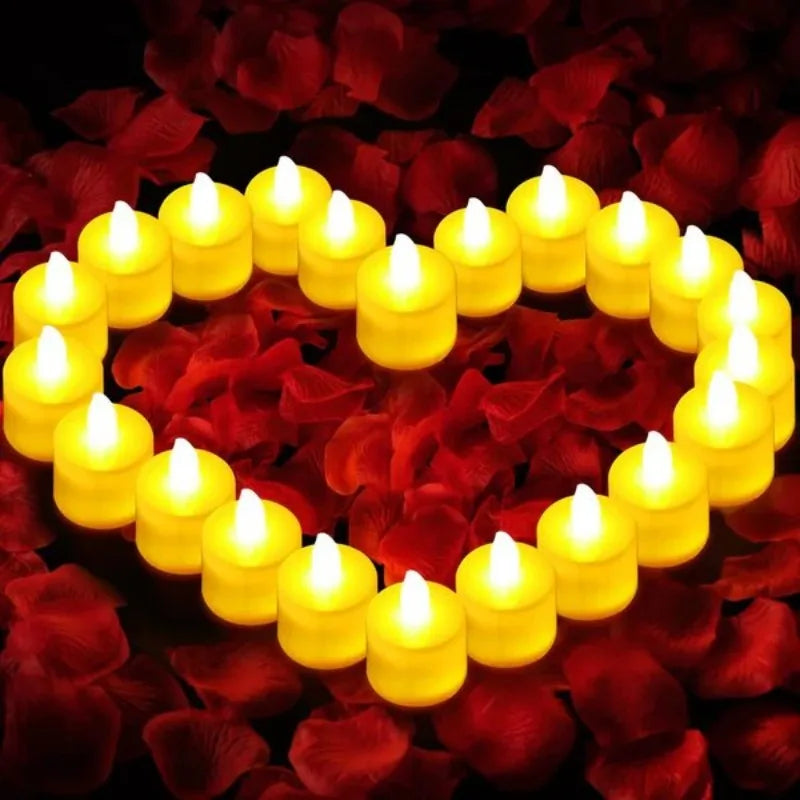 Flameless LED Tealight Candles – 1/48pcs Heart-Shaped Battery Candles for Christmas, Wedding & Party Decor