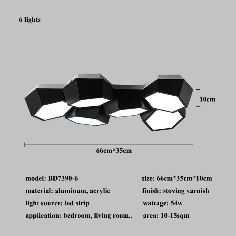 Nordic Honeycomb LED Ceiling Lamp – Modern Geometric Designer Alloy Light for Bedroom & Living Room Decor