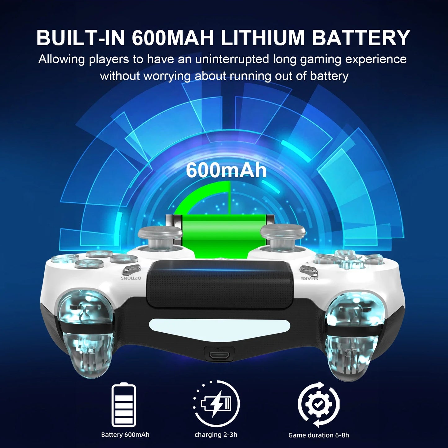 Gamepad inalámbrico RGB Gaminja™: controlador Bluetooth LED con doble vibración y movimiento de 6 ejes