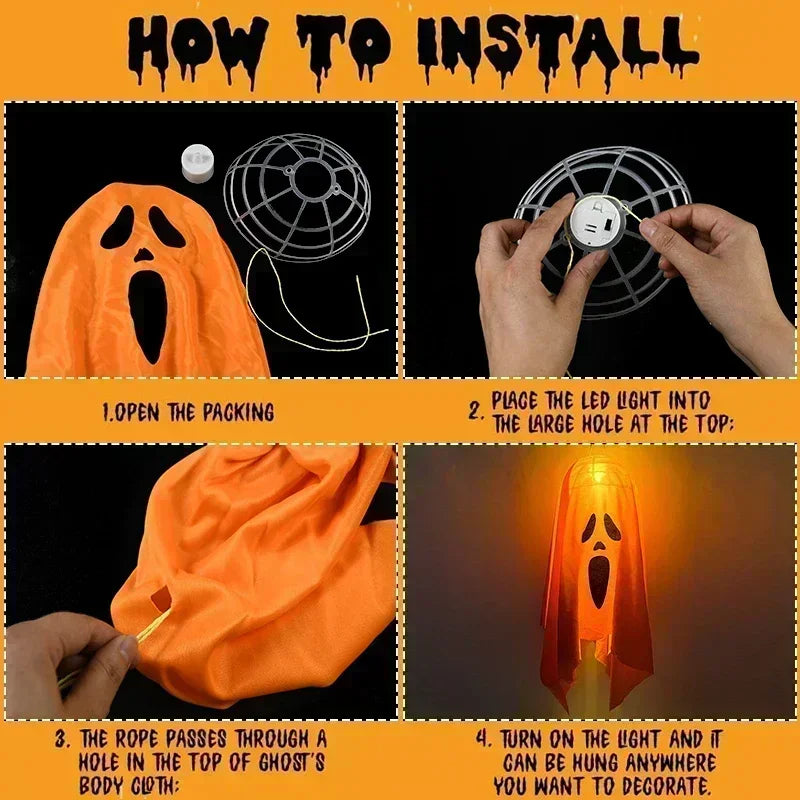 Light-Up Hanging Ghost – Spooky Halloween Decoration for Indoor & Outdoor Parties