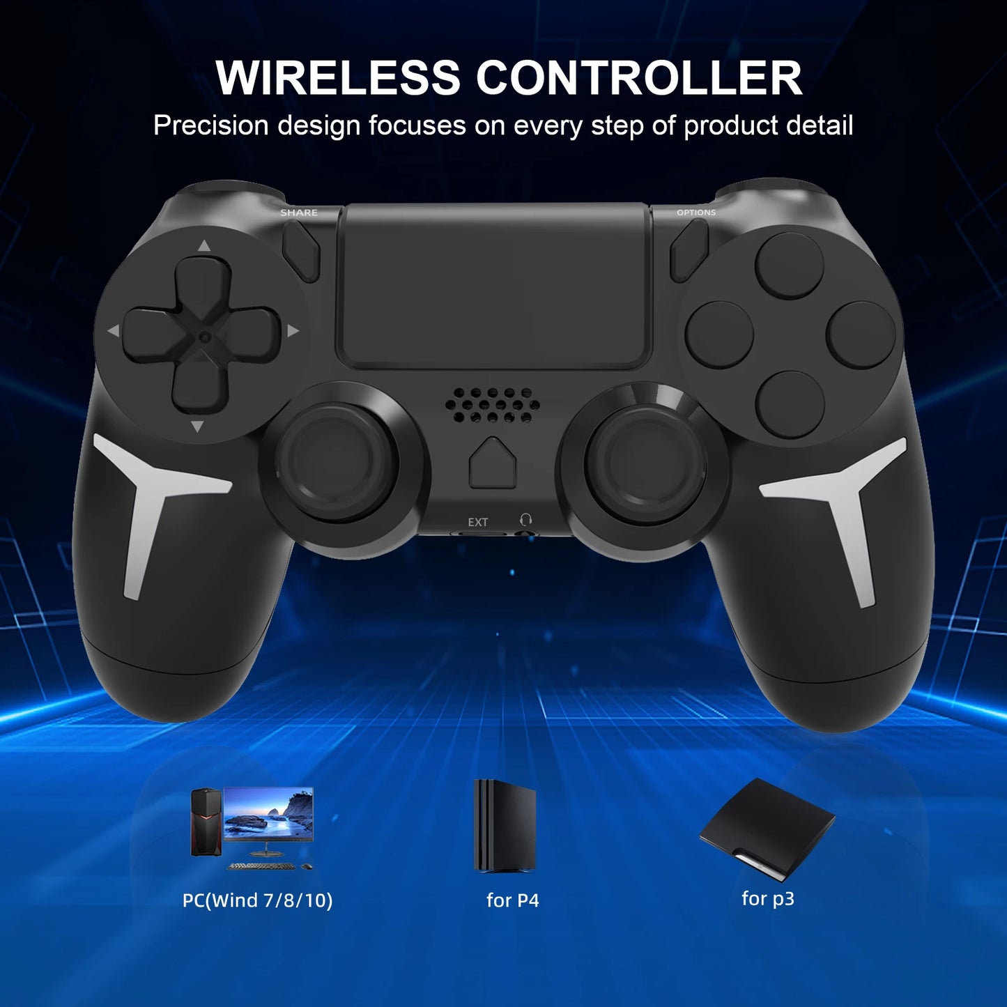 Gamepad inalámbrico Gaminja™: control Bluetooth con panel táctil, doble vibración y giroscopio de 6 ejes (PS4/PS3/PC)