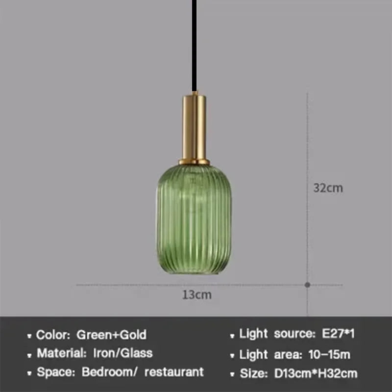 Nordic Glass Pendant Light – Single Head Cognac/White/Green Lamp for Dining Room, Bedroom & Café Decor