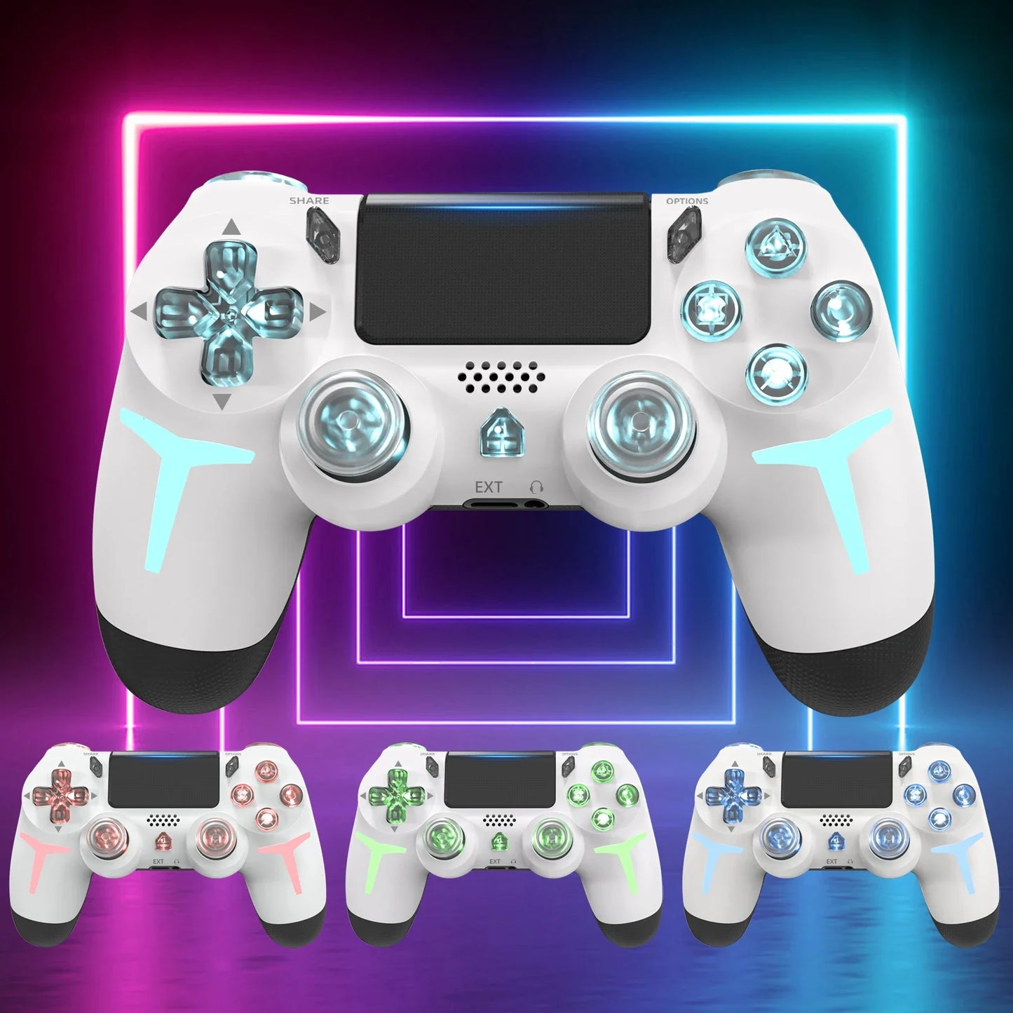 Gamepad inalámbrico RGB Gaminja™: controlador Bluetooth LED con doble vibración y movimiento de 6 ejes