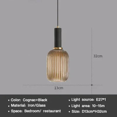 Nordic Glass Pendant Light – Single Head Cognac/White/Green Lamp for Dining Room, Bedroom & Café Decor