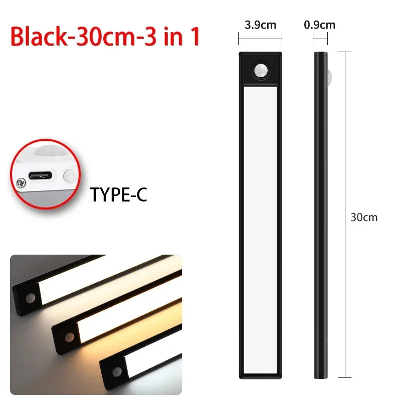 LED Motion Sensor Night Light – Wireless USB Wardrobe & Cabinet Lamp, 20/30/40/60CM for Kitchen & Bedroom