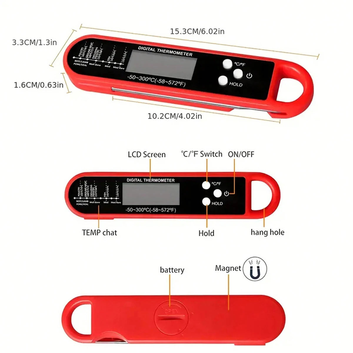 Thermomètre numérique pliable pour barbecue GrillMate™
