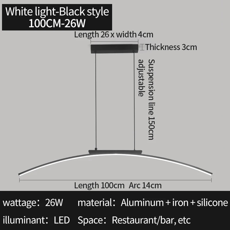 Contemporary LED Pendant Light – Sleek Adjustable Arc Lamp for Dining Room & Kitchen