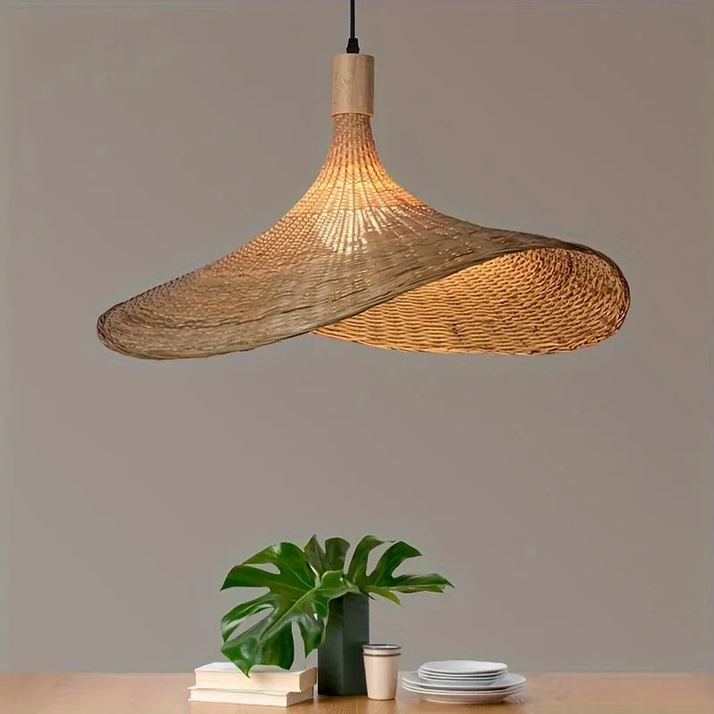 Handcrafted Bamboo Pendant Light – 30cm Modern Wooden Ceiling Lamp with E27 Socket for Living Room, Dining & Bedroom Décor