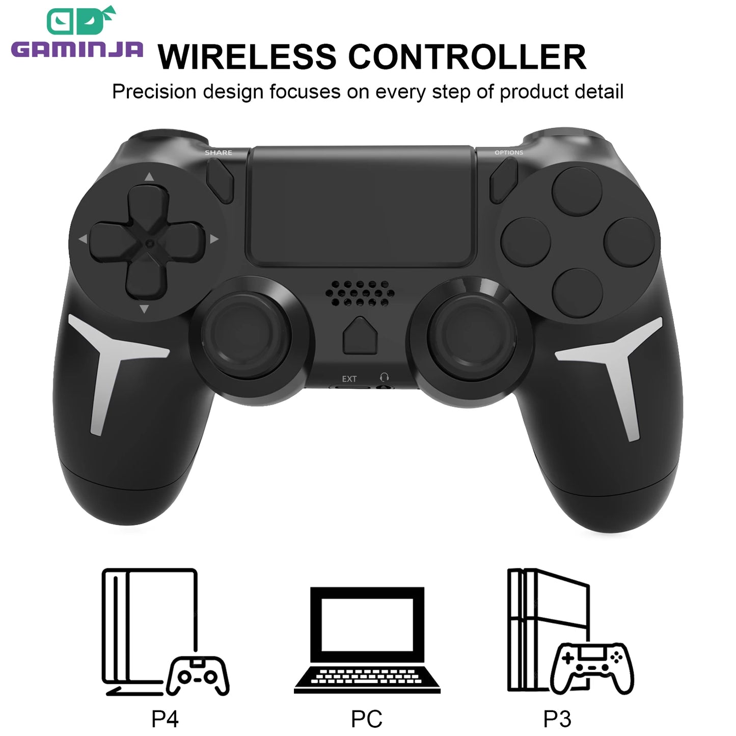 Gamepad inalámbrico Gaminja™: control Bluetooth con panel táctil, doble vibración y giroscopio de 6 ejes (PS4/PS3/PC)