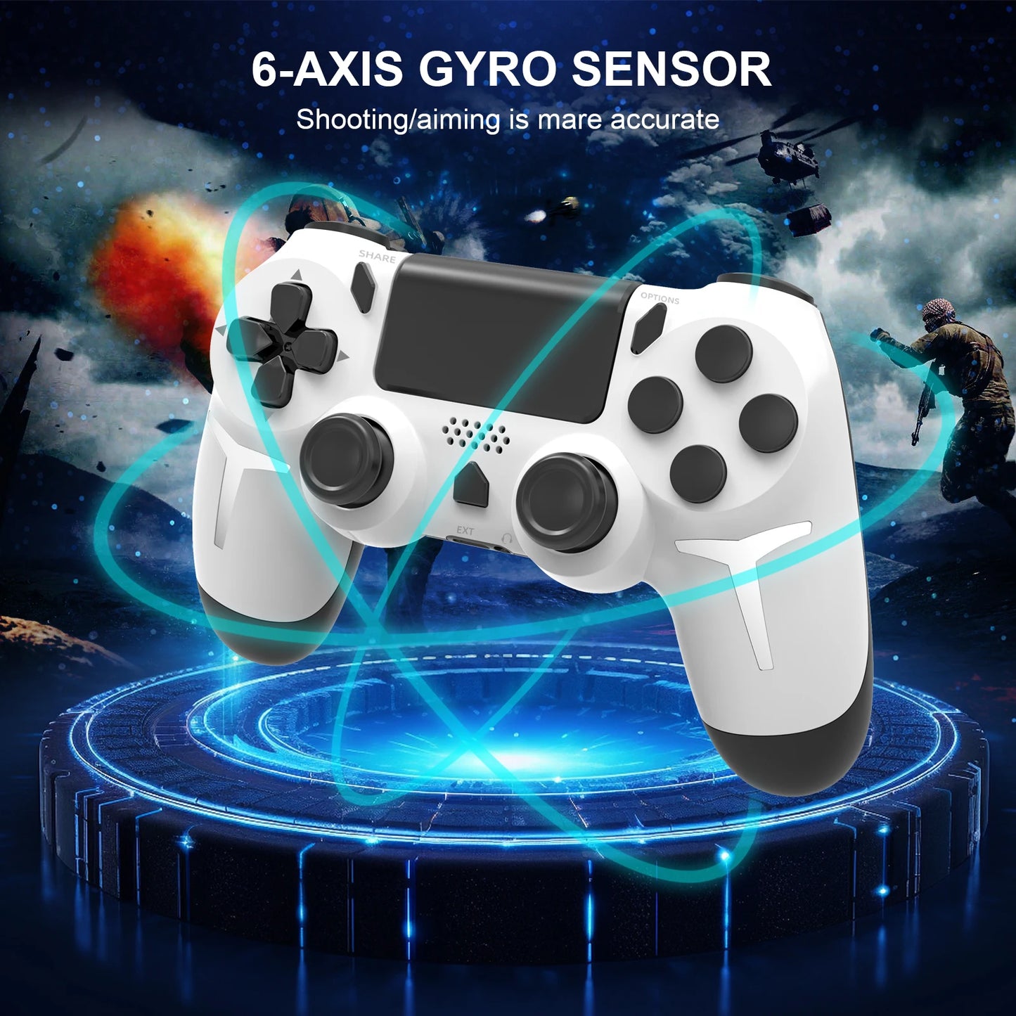 Gamepad inalámbrico Gaminja™: control Bluetooth con panel táctil, doble vibración y giroscopio de 6 ejes (PS4/PS3/PC)
