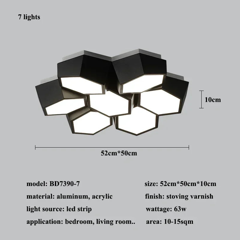 Nordic Honeycomb LED Ceiling Lamp – Modern Geometric Designer Alloy Light for Bedroom & Living Room Decor