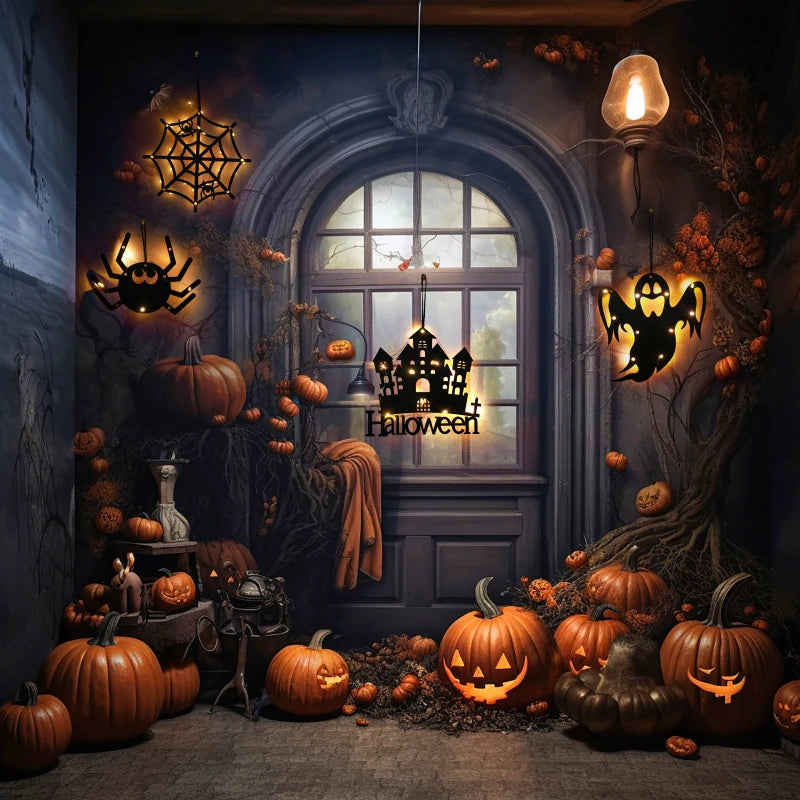 Halloween LED Hanging Lights – Spooky Castle, Witch & Ghost Décor for Indoor/Outdoor Parties