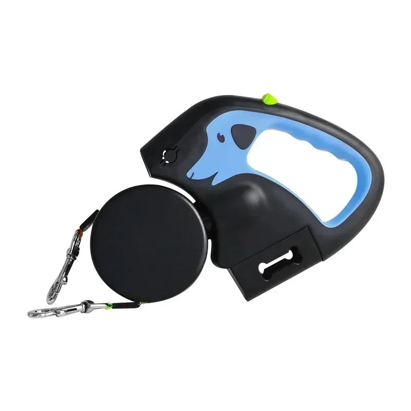3M Retractable Leash for 2 Dogs with Flashlight & Poop Bag Holder