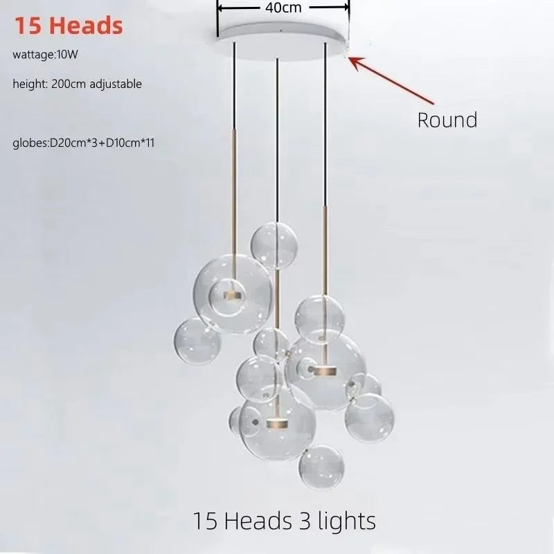 Italian Designer Glass Bubble Pendant Light – Modern Chandelier for Dining, Kitchen & Kids’ Room Decor
