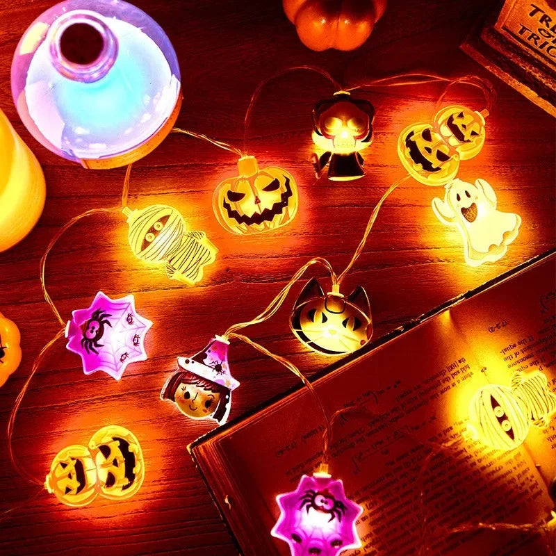 🎃 2025 Luces LED de Halloween: Decoración de fiesta con fantasmas, calabazas, gatos y telarañas para noches espeluznantes en interiores y exteriores