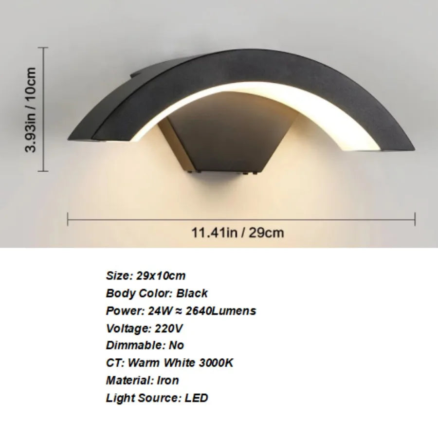24W Modern LED Outdoor Wall Sconce – 3000K Warm White Waterproof Wall Lamp for Terrace, Garden & Pathway Lighting