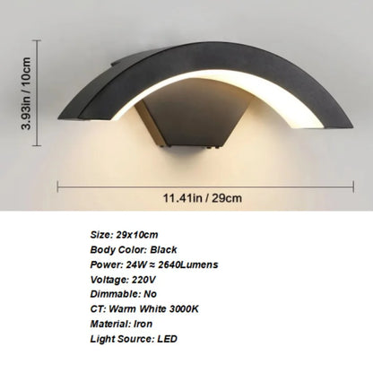 24W Modern LED Outdoor Wall Sconce – 3000K Warm White Waterproof Wall Lamp for Terrace, Garden & Pathway Lighting