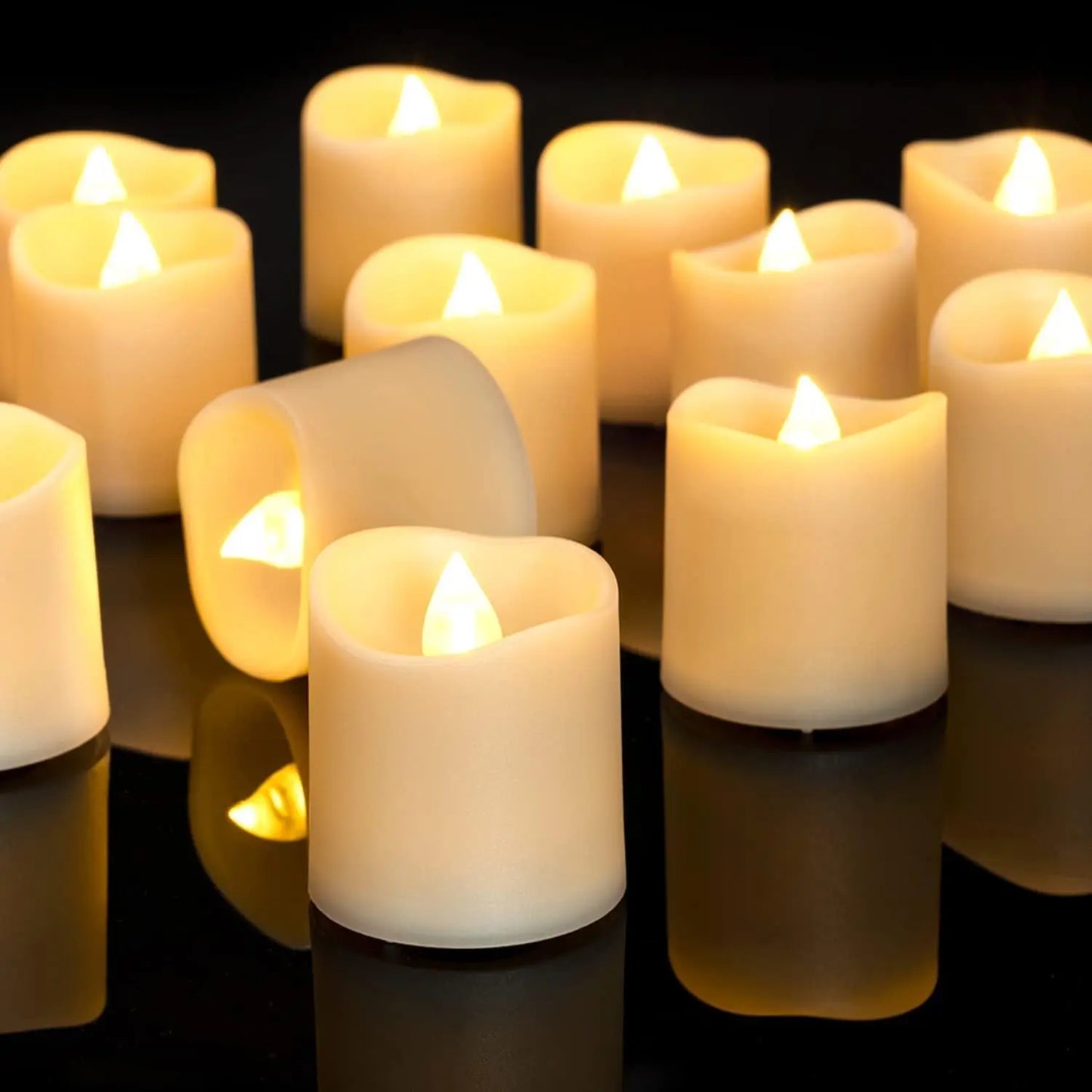 24pcs Flameless LED Tea Lights – Warm White Battery Candles for Halloween, Wedding & Christmas Decor