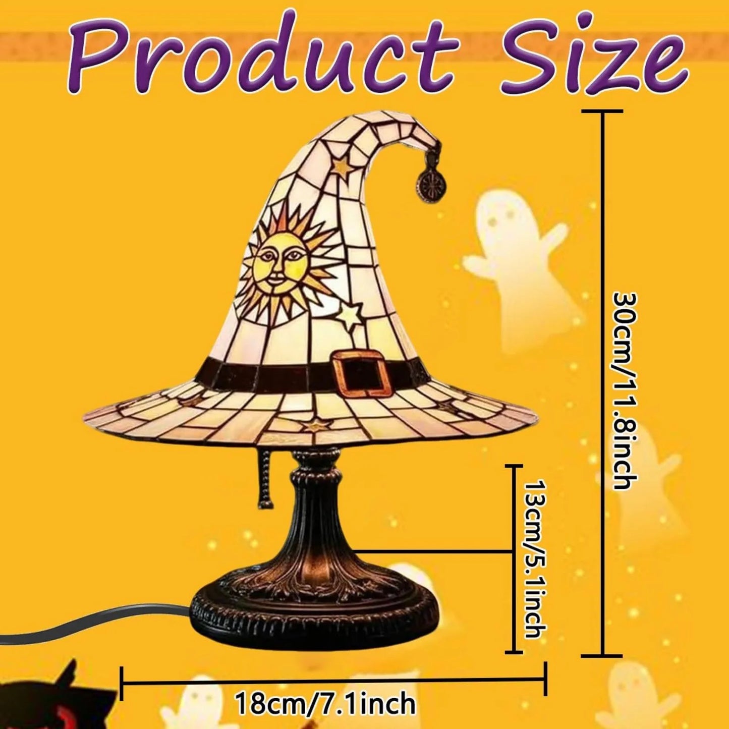 🧙‍♀️ Gothic Witch Hat Lamp – Handmade Resin Stained Glass Night Light with Spooky Mystical Charm, Perfect Halloween Gift