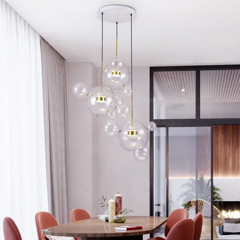 Italian Designer Glass Bubble Pendant Light – Modern Chandelier for Dining, Kitchen & Kids’ Room Decor