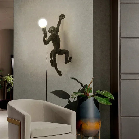 SANDYHA Nordic Retro Monkey Wall Lamp – LED Decorative Light for Living Room, Bedroom & Kitchen