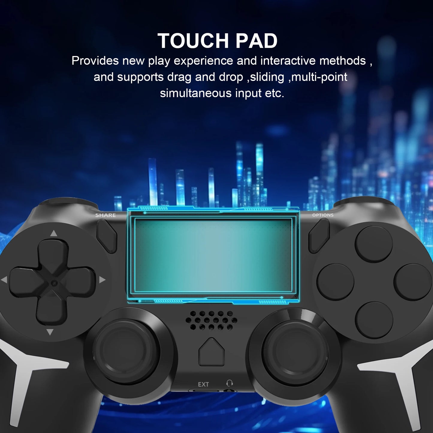 Gamepad inalámbrico Gaminja™: control Bluetooth con panel táctil, doble vibración y giroscopio de 6 ejes (PS4/PS3/PC) 