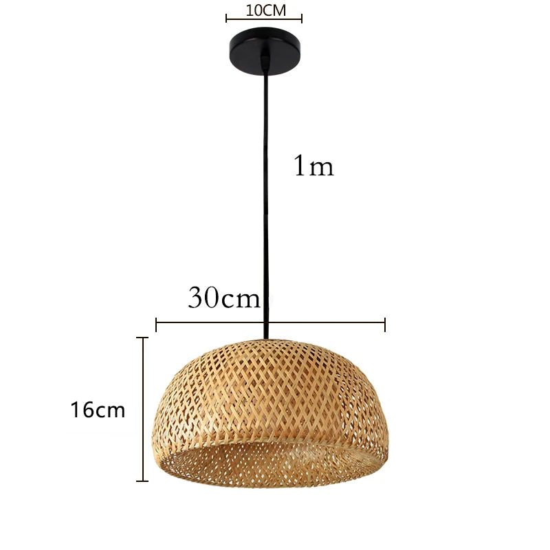 Handmade Bamboo Pendant Lamp – 38cm Natural Rattan Wicker Hanging Light with E27 LED Lampshade