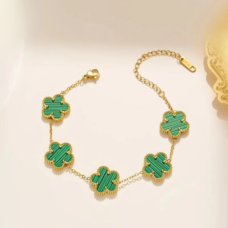 LuxeClover™ – Pulsera de acero inoxidable de cinco hojas para mujer 