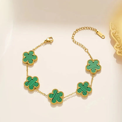LuxeClover™ – Pulsera de acero inoxidable de cinco hojas para mujer 