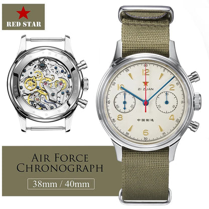 RED STAR 38 Heritage pour homme – Chronographe d'aviation classique avec mouvement mécanique authentique 