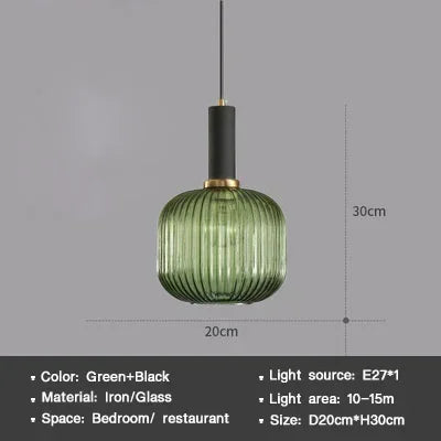 Nordic Glass Pendant Light – Single Head Cognac/White/Green Lamp for Dining Room, Bedroom & Café Decor