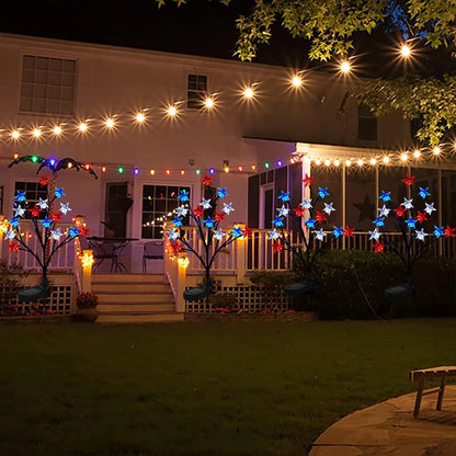 1/2PCS 15LED Red White Blue Star Solar Lights Outdoor Waterproof Fairy Atmosphere Night Light Independence Day 4th Of July Decor