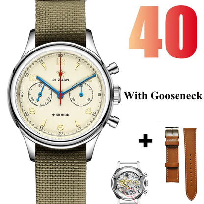 RED STAR 38 Heritage pour homme – Chronographe d'aviation classique avec mouvement mécanique authentique 
