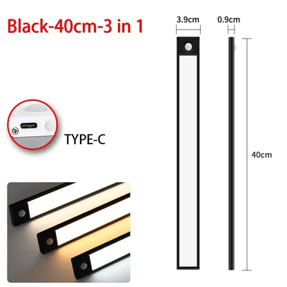 LED Motion Sensor Night Light – Wireless USB Wardrobe & Cabinet Lamp, 20/30/40/60CM for Kitchen & Bedroom