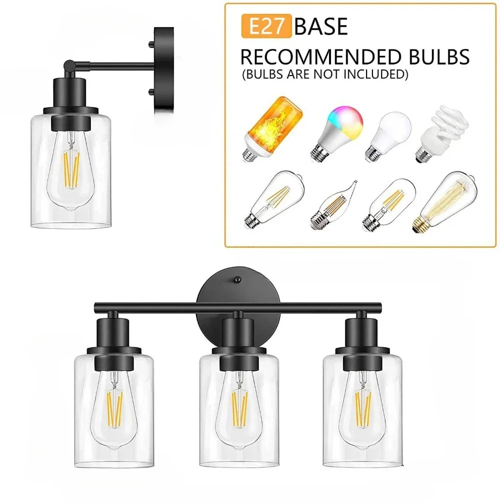 Modern Clear Glass Wall Lamp with LED Support for Bathroom