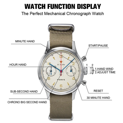 RED STAR 38 Heritage pour homme – Chronographe d'aviation classique avec mouvement mécanique authentique 
