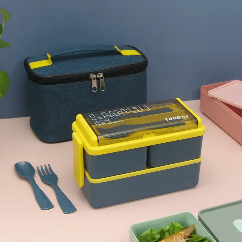 SnackMate™ DuoBox – Leakproof Lunch Set with Utensils & Bag