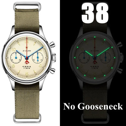 RED STAR 38 Heritage pour homme – Chronographe d'aviation classique avec mouvement mécanique authentique 