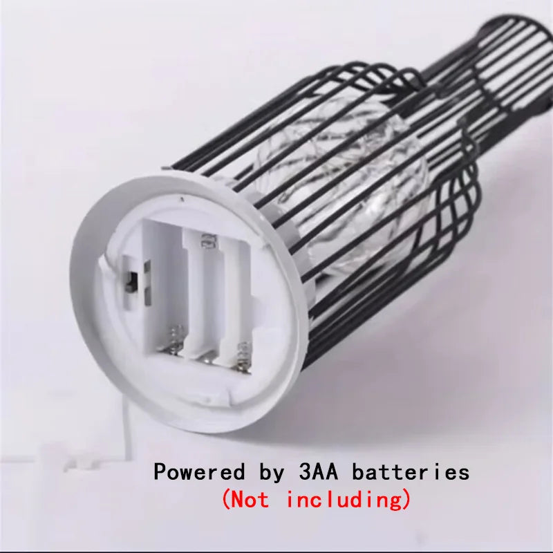 Iron Cage LED Night Light – Battery-Powered Decorative Table Lamp for Bedroom & Living Room
